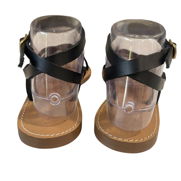 J Crew Leather Gladiator Sandals Black Strappy Flat Summer Made In Italy - Picture 4 of 7